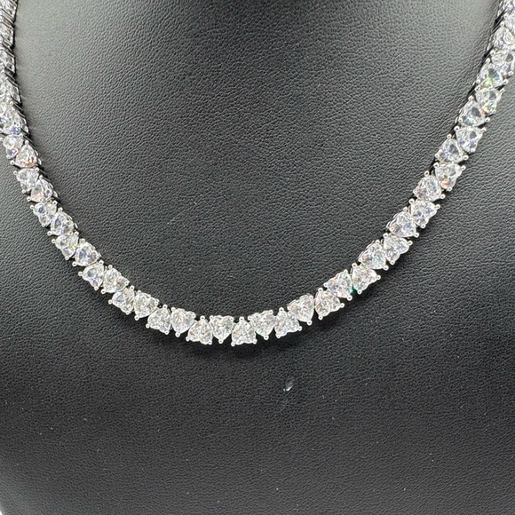 14k Heart Tennis Necklace - Picture 9 of 13